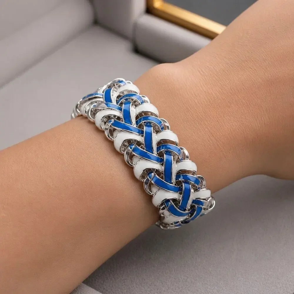 Vintage 1950s Signed Jewelcraft by Coro Two-Tone Blue Enamel Leaf Bracelet